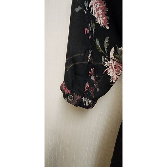 Maurices Floral 3/4 Sleeve Popover V Neck Sheer Chiffon Blouse Size Small - Picture 6 of 9